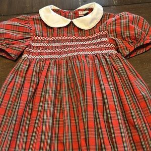 Orient Expressed Smocked Red Plaid Christmas Short Sleeved Dress
